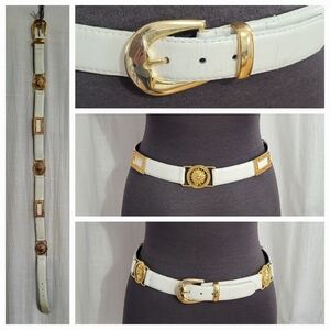 White Leather DIY PROHECT with Gold Medallion Accents